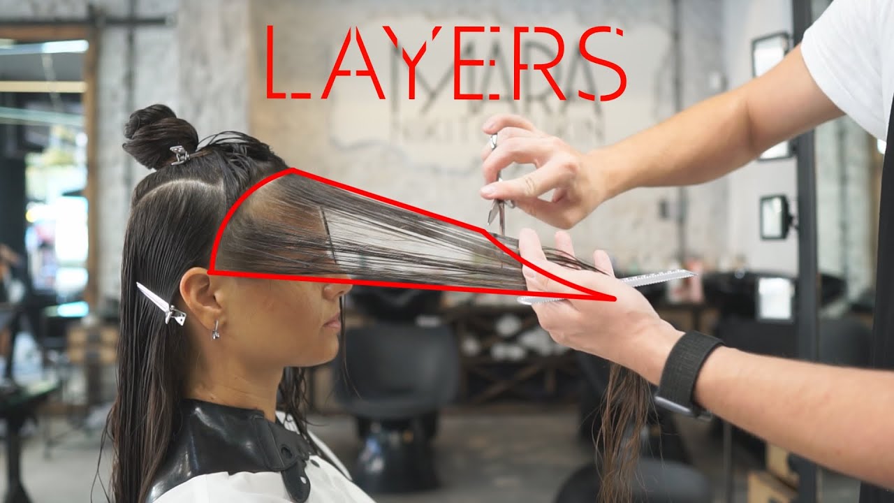 женская стрижка, слои на длинные волосы