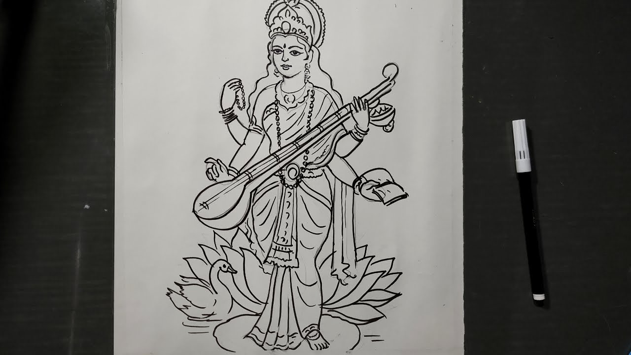 Buy Hindu Goddess Saraswati Drawing Print Hindu Wall Art Goddess Online in  India - Etsy