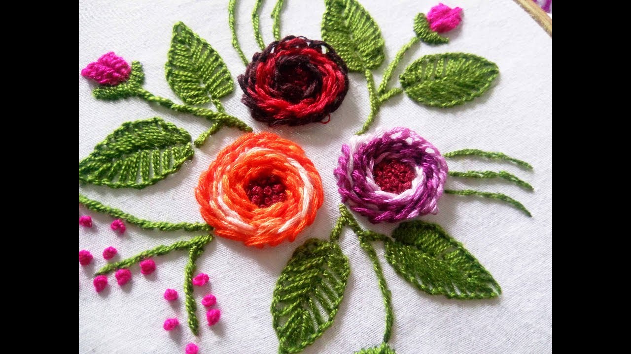 Hand Embroidery rosette rose flower stitch Design video tutorial By ...