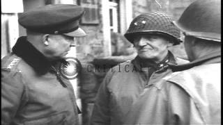 US Army General Dwight D Eisenhower inspects troops and talks to several enlisted...HD Stock Footage