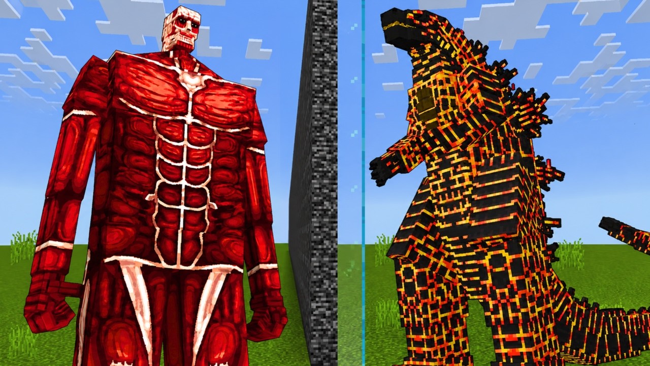 BURNING GODZILLA vs COLOSSAL TITAN Mob Battle In Minecraft!