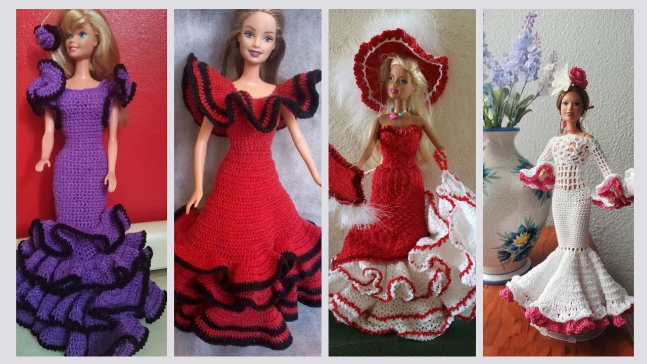 Barbie fashion crochet ruffle dress, modern dolls dress styles 