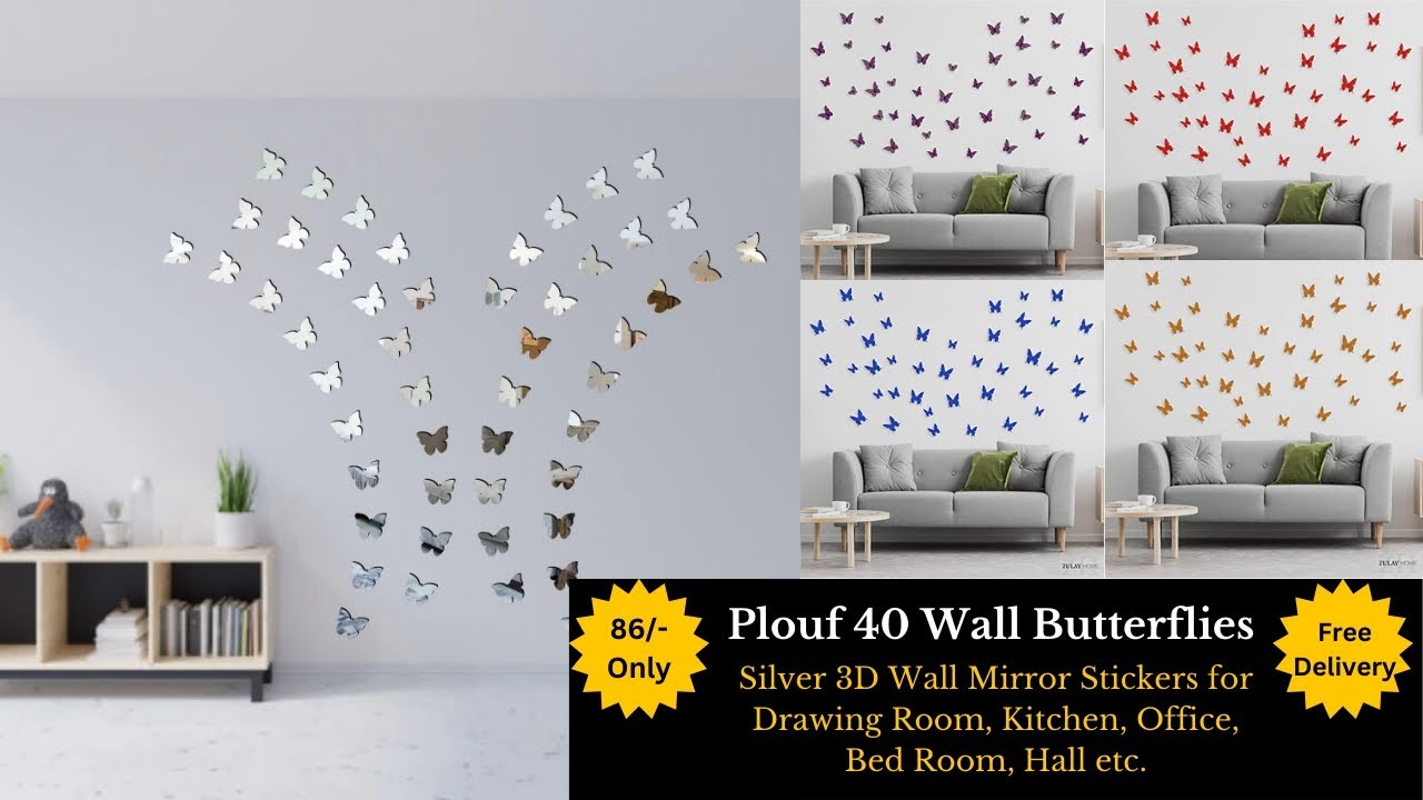 Plouf 40 Wall Butterflies Silver 3D Mirror Stickers | Unboxing & Review | 