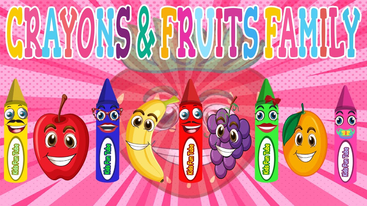 Five Cute Fruits Jumping On The Bed Crayons Finger Family Song