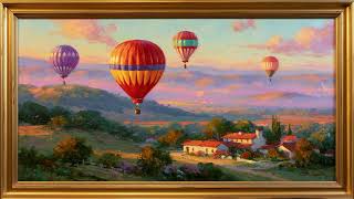 Hot Air Balloons Over Countryside | 4K Vintage Art Screensaver TV #HotAirBalloon #LandscapeArt