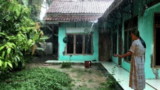 Super heavy rain and strong winds crazy and scared in village | Sleep immediately with heavy rain