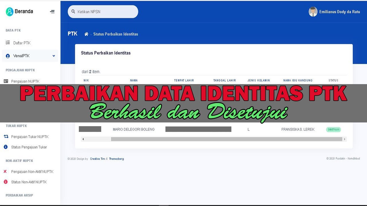 CARA MEMPERBAIKI DATA IDENTITAS PTK PADA LAMAN VERVAL PTK TERBARU