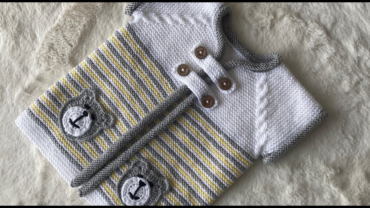 Rulo patlı ayıcıklı bebek yeleği/Baby cardigan