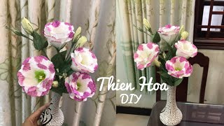 Cách làm hoa Cát Tường bằng giấy nhún- How to make Lisianthus flowers from crepe paper-Thien Hoa DIY