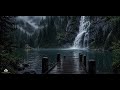 Waterfall Sounds Relax Ambiance 🌧️ Rainy Lake - sleep & read 🌧️