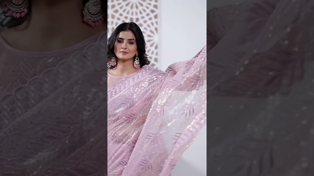 Soft Pink Thread Embroidered Saree – Tissue Net, Party Wear