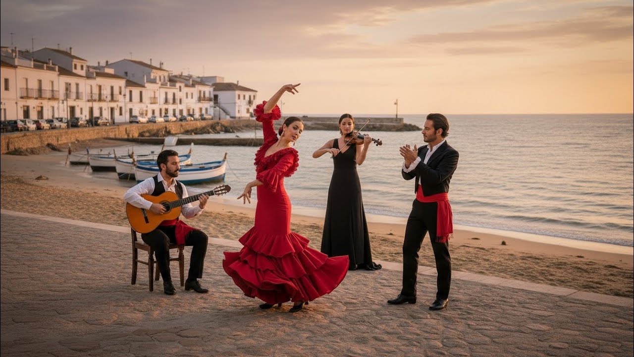 Flamenco by the Sea 🌊 Passionate Spanish Instrumental | Guitar & Violin Sunset Performance