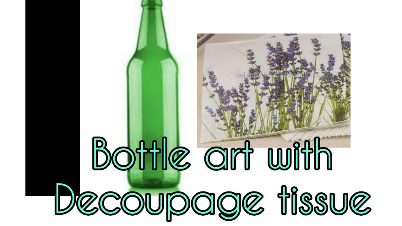 Bottle art with decoupage tissue / lavender flower bottle art and rose