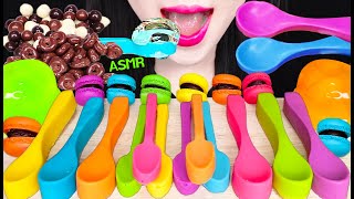 ASMR RAINBOW EDIBLE SPOON, PUDDING JELLY, CHOCOLATE YOGURT 먹는 숟가락, 푸딩 젤리, 초코 요거트 먹방 EATING SOUNDS