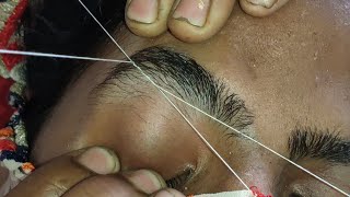 First time eyebrows threading tutorial, Thick to thin eyebrows, Heavy growth eyebrows threading