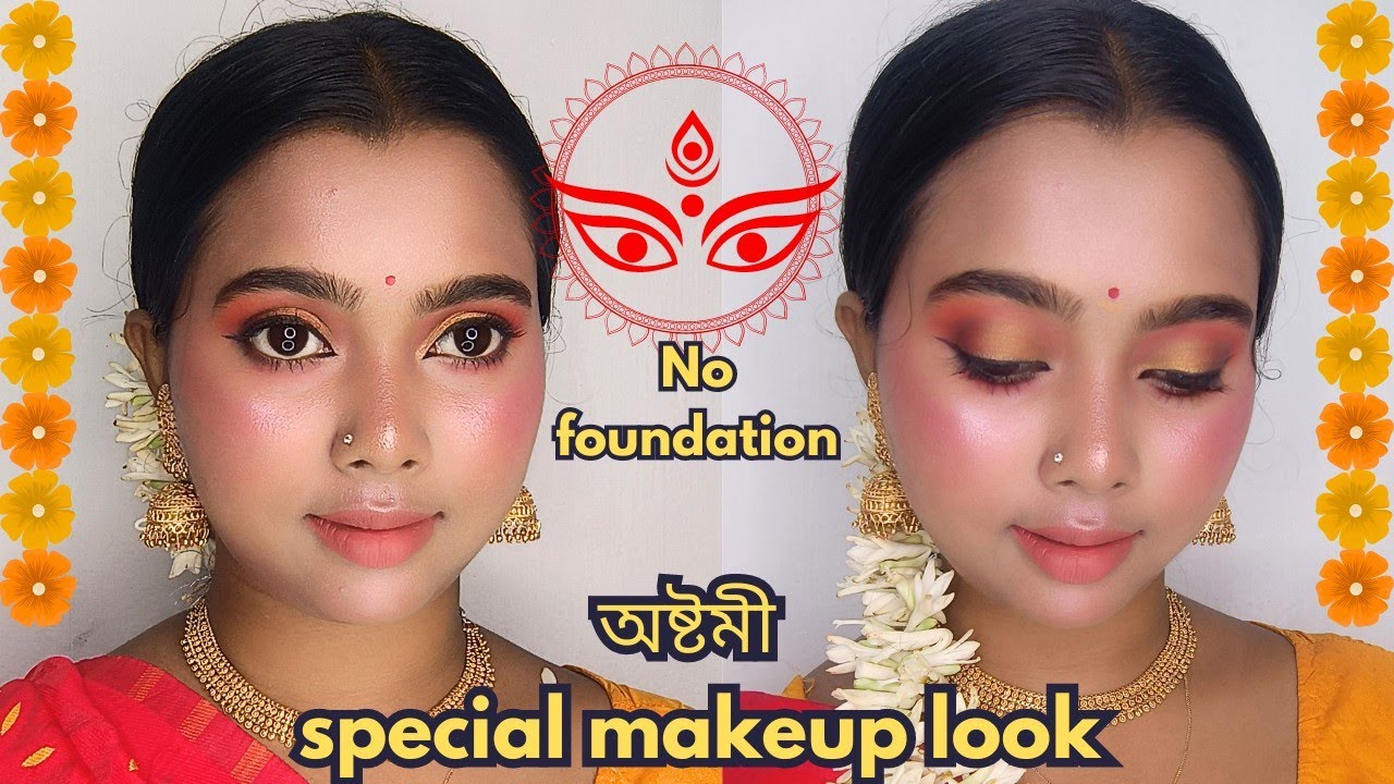 simple traditional makeup look for begginers#durgapuja - YouTube