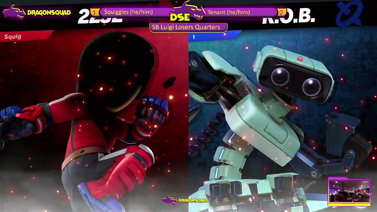 Tenant (ROB) vs Squiggles (Mii Brawler) Shield Break Luigi Losers Quarters