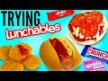 TRYING WEIRD LUNCHABLES! - Tiny Pizza, Candy, Chicken Nuggets, & Nachos Taste Test!