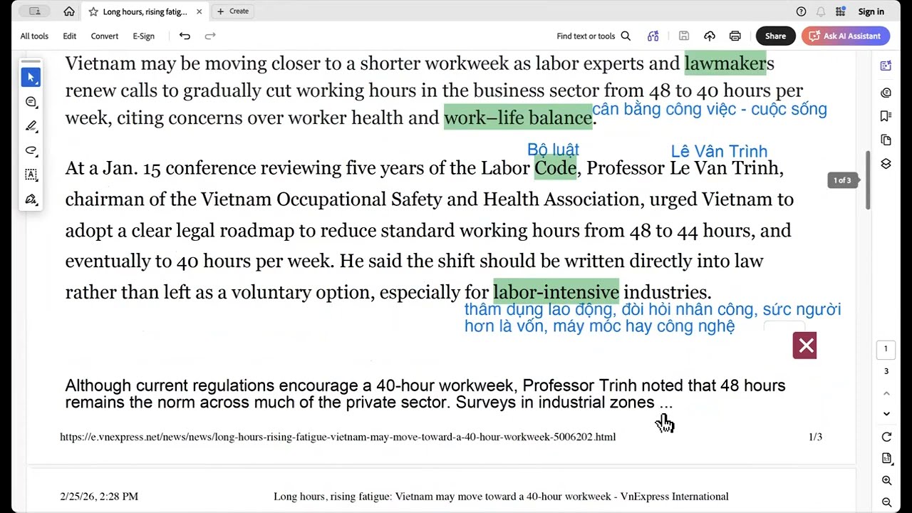 20260226 _ Cùng đọc báo tiếng Anh _  Long hours, rising fatigue: VN may move to a 40-hour work week