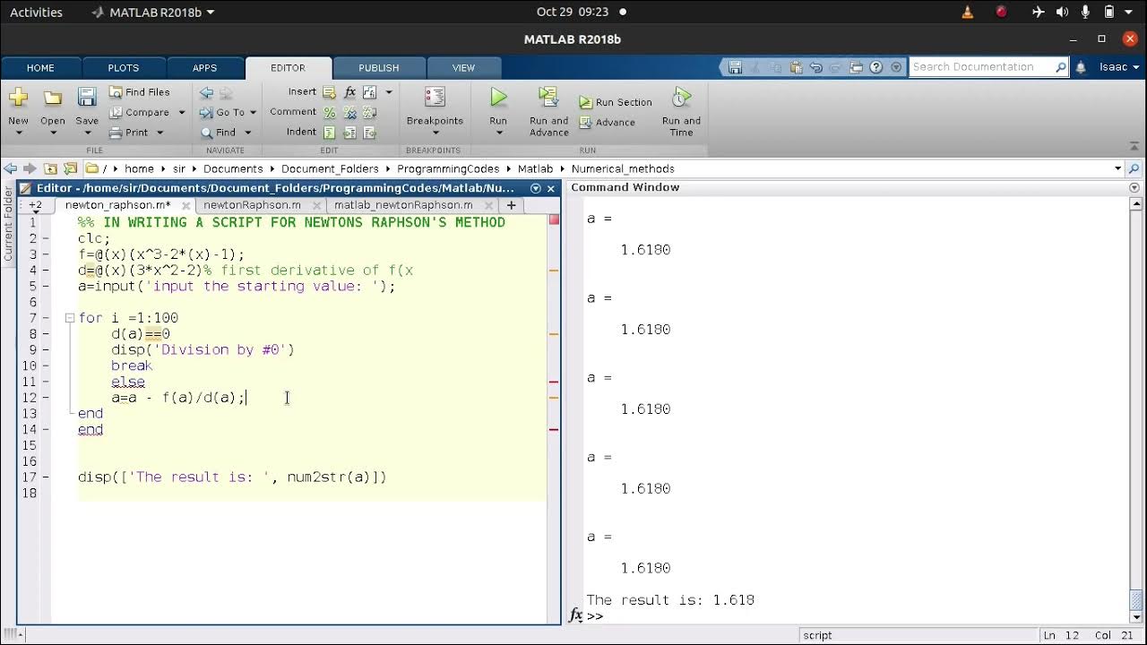 MatLab Code of Newton-Raphson for finding root [3-1] - YouTube