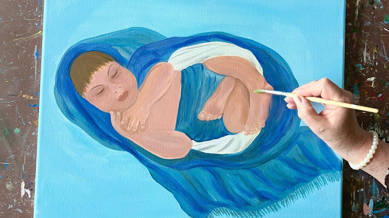 Painting a baby boy in acrylic painting