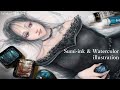 Sumiink and watercolor illustration making dragon lady eng sub