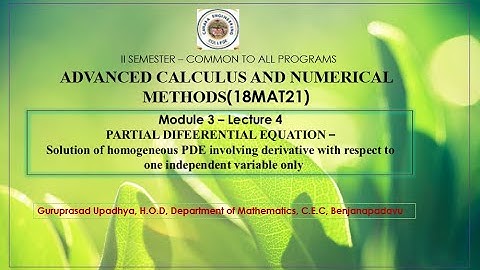 VTU ACNM18MAT21 M3 L4 PDE INVOLVING DERIVATIVE WRT ONE VARIABLE ONLY