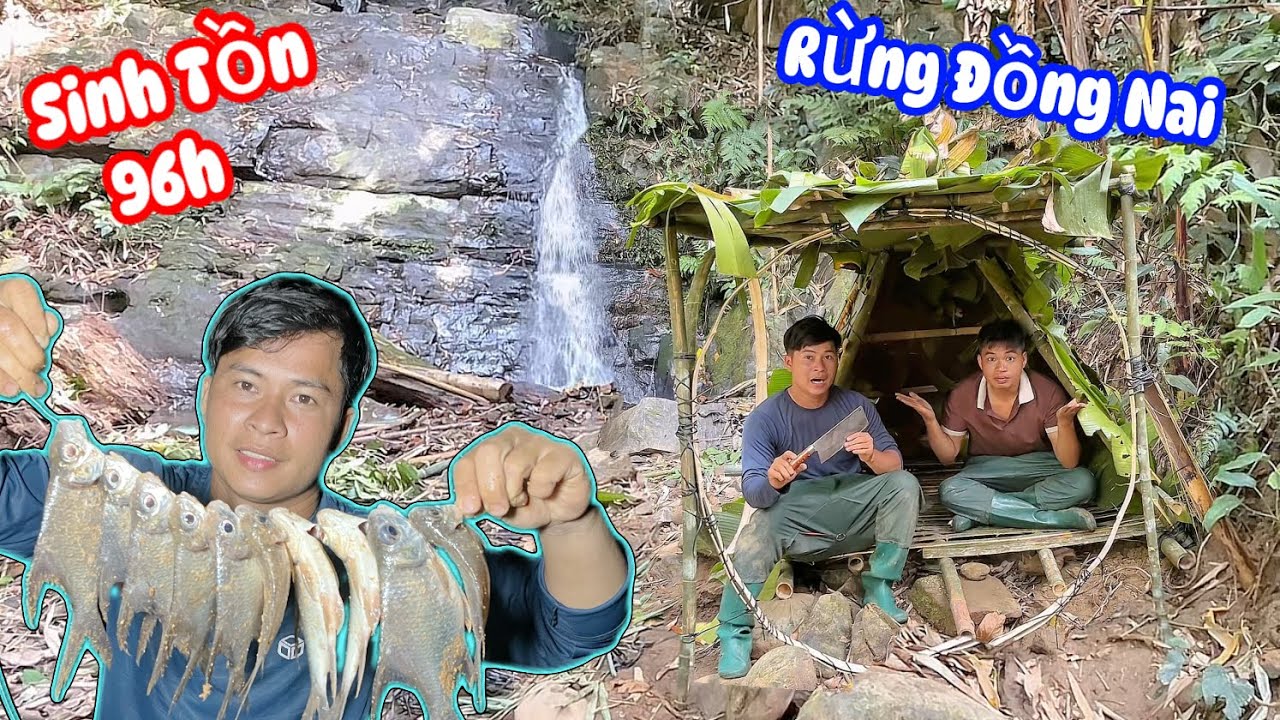 Sinh Tồn 96h Ở Rừng Già Đồng Nai Ku Đen Xây Nhà Dưới Thác Cực Đẹp Săn Cá | survival in the jungle