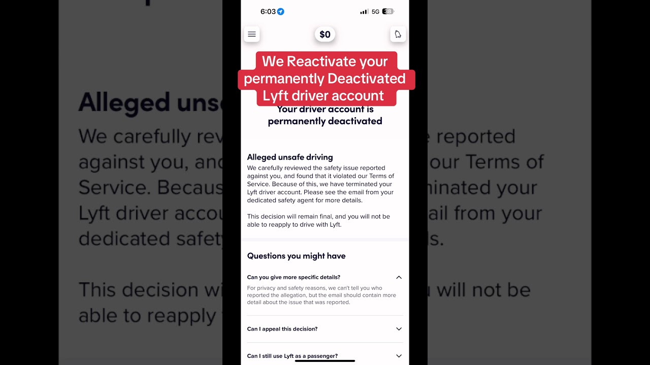 Lyft account permanently deactivated? 