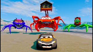 Lightning McQueen's Epic Escape from Spider-Like Car Monsters | McQueen vs McQueen Head House Eater!