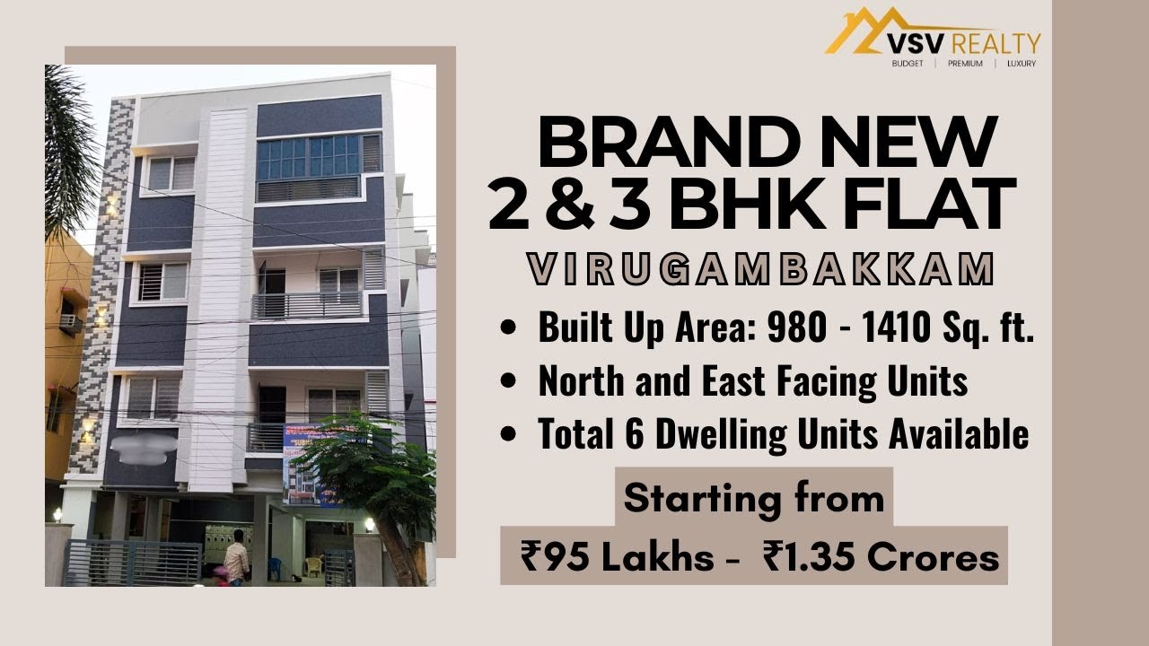 New 6 Dwelling Units of 2 & 3BHK Flats for Sale in 32 Ft. Road at Virugambakkam | 6379089571