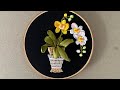 Orchid Flower in Vase Ribbon Embroidery Design