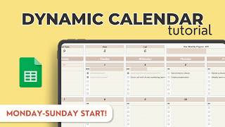 Build a Dynamic Calendar in Google Sheets (Monday - Sunday start) step-by-step tutorial