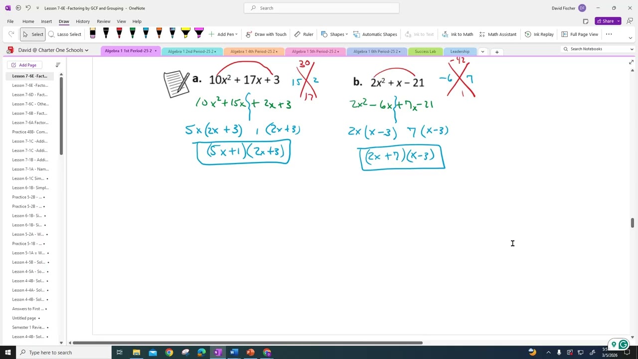 Lesson7-6E -Factoring by GCF and Grouping (Savvas)