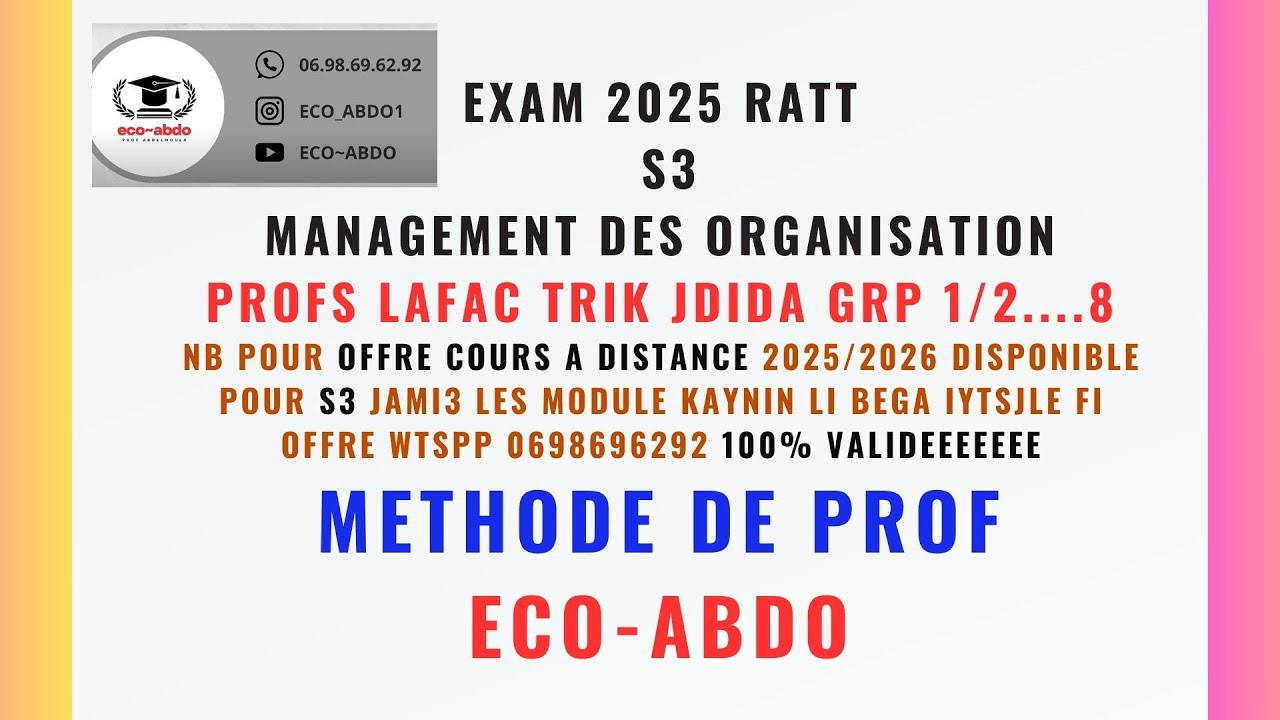 EXAM MANAGEMENT DES ORGANISATION RATT 2025 PROF LAFAC TRIK JDIDA GRP 1/2......8 CORRIGE PAR ECO ABDO