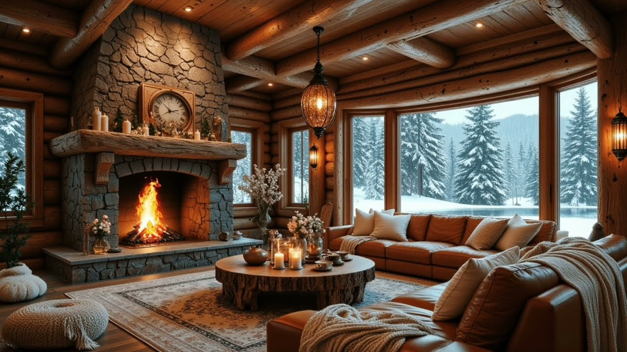 ❄️ Snowy Forest Cabin –  Cozy Fireplace & Relaxing Music for Deep Sleep