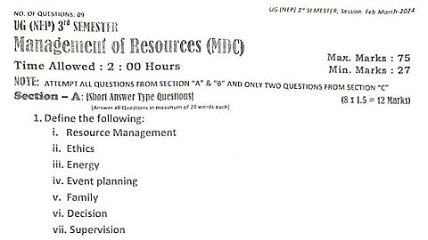 Management of resources MDC question paper ug 3rd sem ||Kashmir university ug 3rd sem Question paper