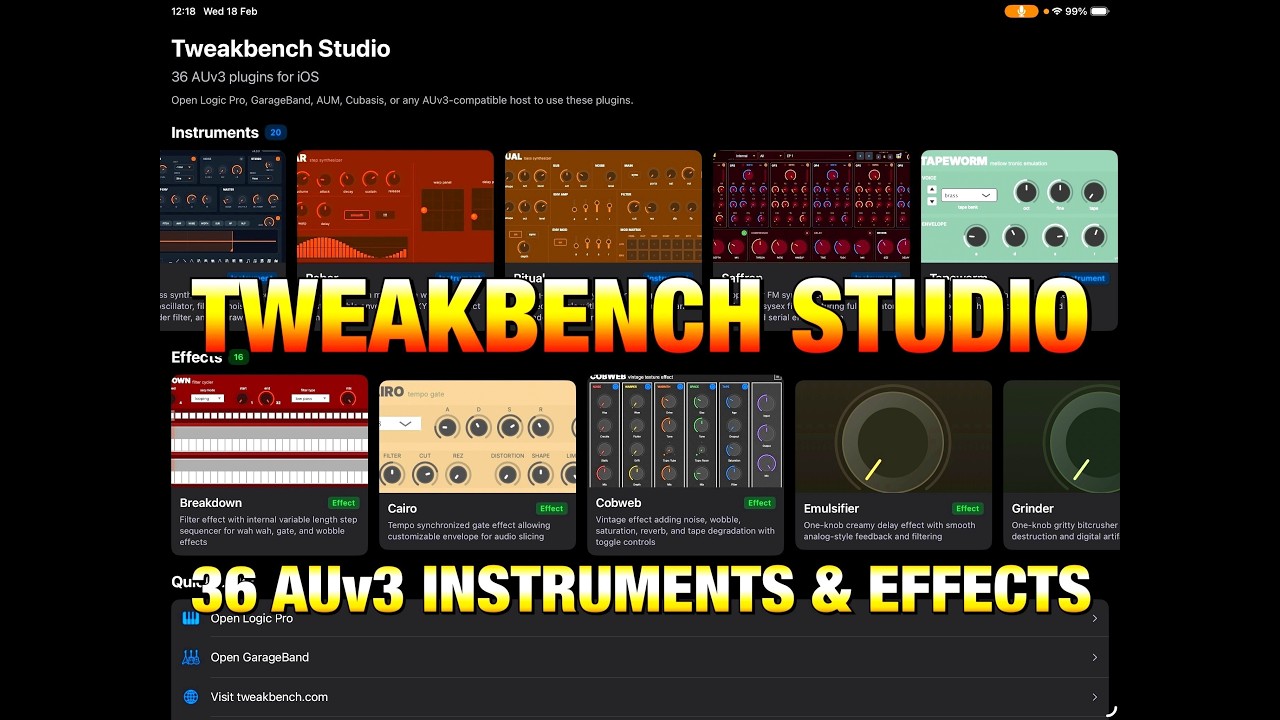 TWEAKBENCH Studio - 36 AUv3 Instruments & Effects for £69.99 - Demo for the iPad