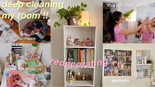 DEEP CLEAN and ORGANIZE MY ROOM with me  redecorating, cleaning motivation, satisfying