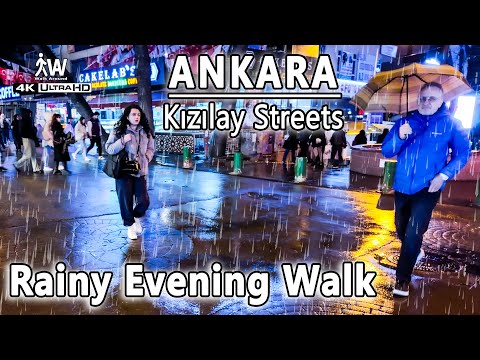 ⛈️ Yağmurda Akşam Yürüyüşü | ANKARA Kızılay Sokakları 4K Gezinti