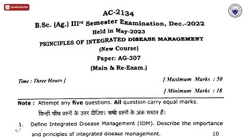 BSC 3RD SEM AG PRINCIPLES OF INTEGRATED DISEASE MANAGEMENT AC DEC 2022 | DBRAU