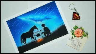 soft pastels drawing of cowboy with horse screenshot 5