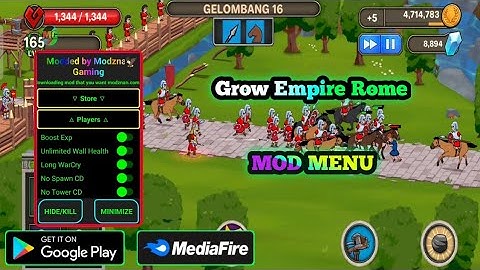 GROW EMPIRE ROME MOD MENU v1.60.0 UNLIMITED MONEY, GEMS, MAX LEVEL