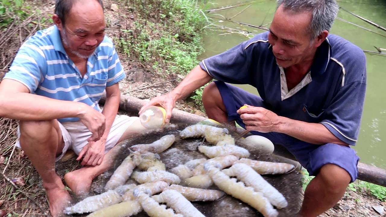 Banana Leaf Worms Roasted Over Fire – Traditional Wild Food