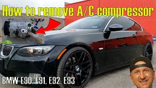 BMW E90 AC COMPRESSOR removal and replacement 325i, 328i, 330i, 335i,