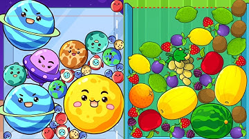 WATERMELON GAME vs PLANETS MERGE 3D - ASMR Gameplay (Stars Evolution, Level Up Planet Balls 2048)