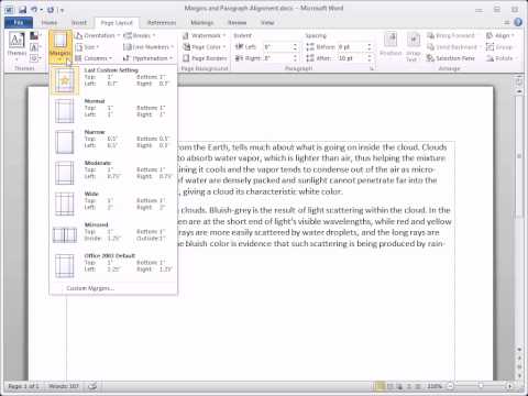 Word 2010  |  Setting Margins and Paragraph Alignment