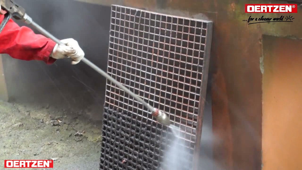 Очистка решетки пола покрасочного цеха.  Использован аппарат OERTZEN E 500 17