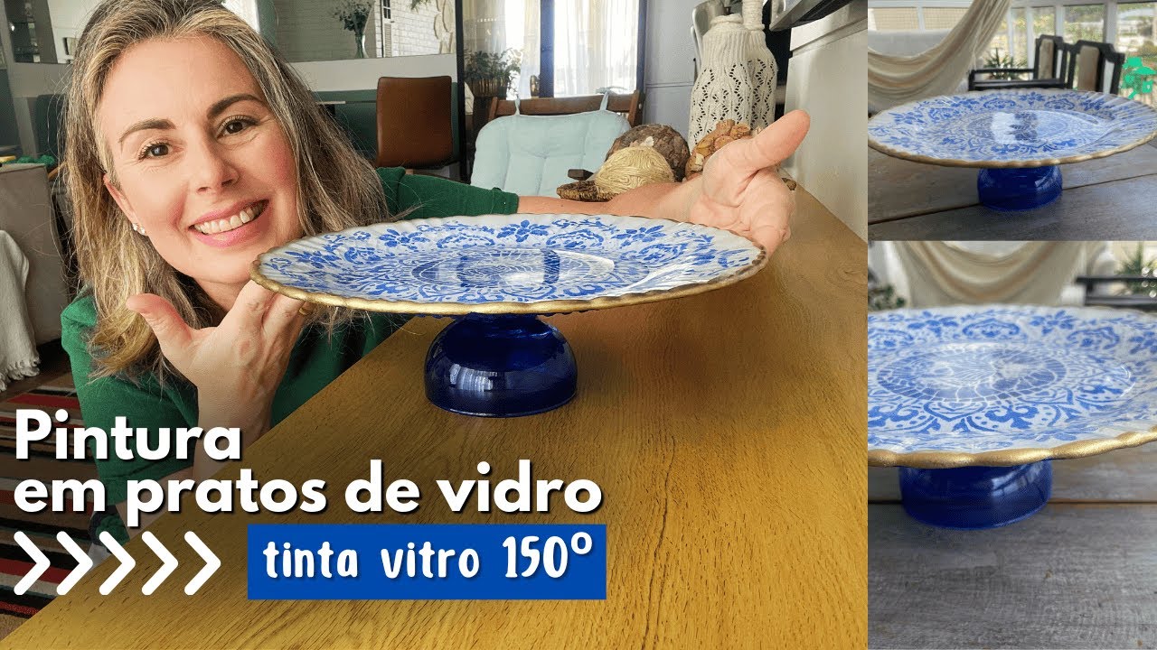 COMO PINTAR PRATO DE VIDRO COM TINTA VITRO 150 | Boleira com cara de loja | Faça você mesmo!