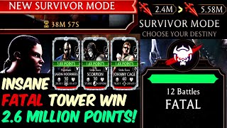 MK Mobile. INSANE Survivor Mode Grind. Epic Fatal Tower Win. 2.6M Points in 40 Minutes!